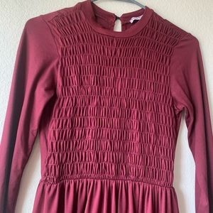 Ruched burgundy knit dress
